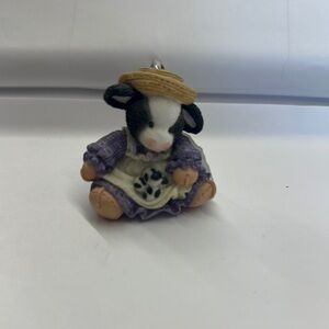 Adorable Cow Figurine in Purple Dress